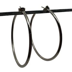 Silver Tone Hoop Earrings Large Thin Lightweight Minimalist Jewelry Pierced Ears